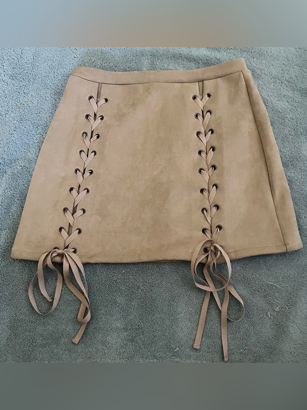 Beige Zip-Up Mini Skirt
